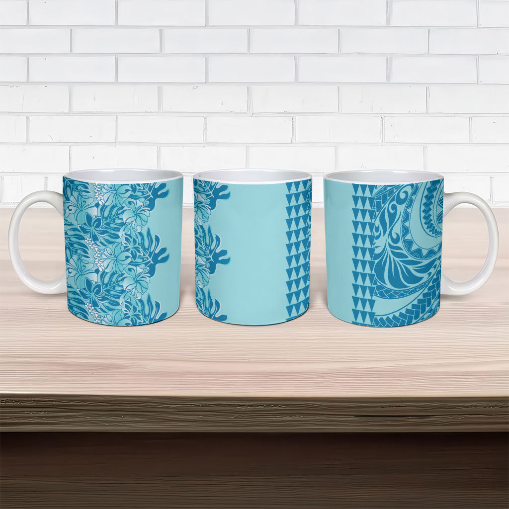 Cyan Hibiscus Monstera Seamless Kakau Hawaii Ceramic Mug