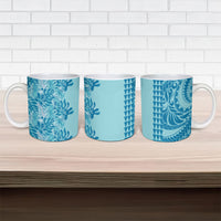 Cyan Hibiscus Monstera Seamless Kakau Hawaii Ceramic Mug