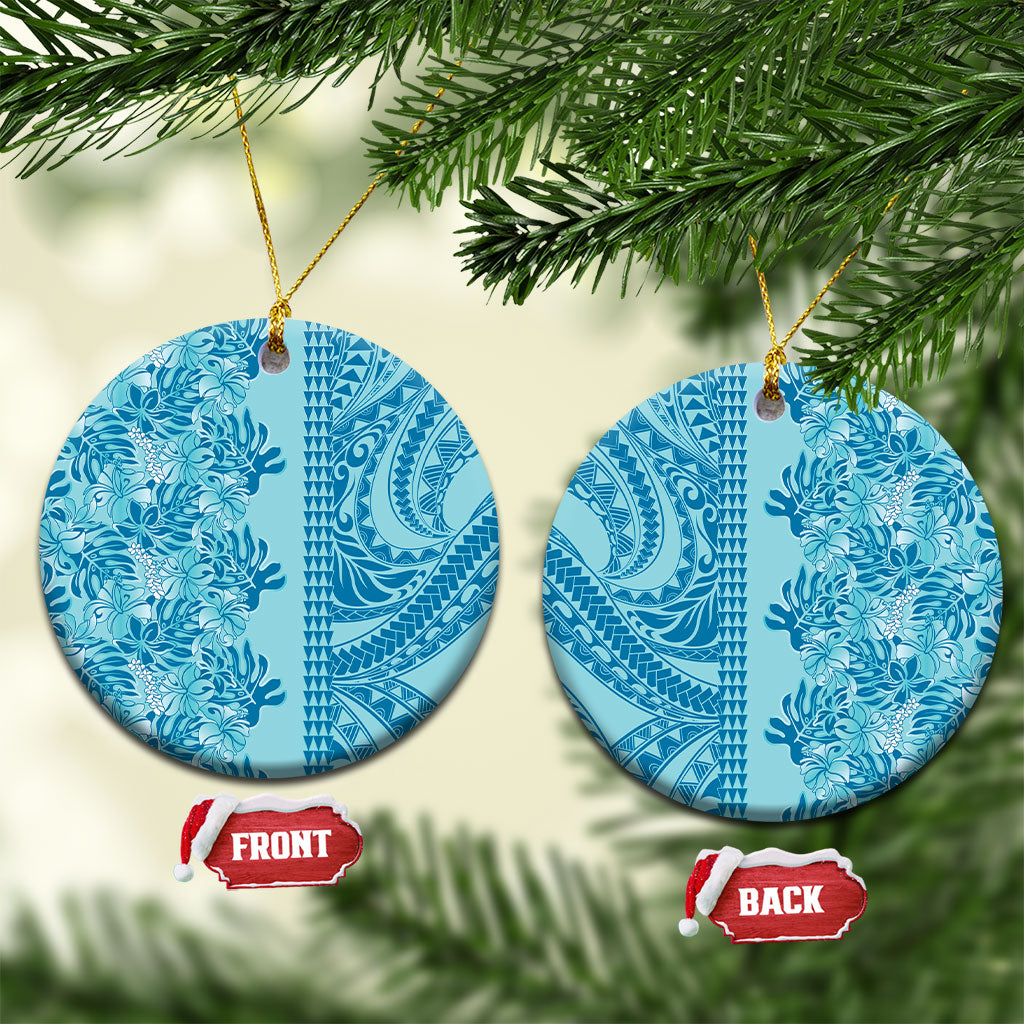 Cyan Hibiscus Monstera Seamless Kakau Hawaii Ceramic Ornament