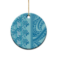 Cyan Hibiscus Monstera Seamless Kakau Hawaii Ceramic Ornament