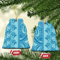 Cyan Hibiscus Monstera Seamless Kakau Hawaii Ceramic Ornament