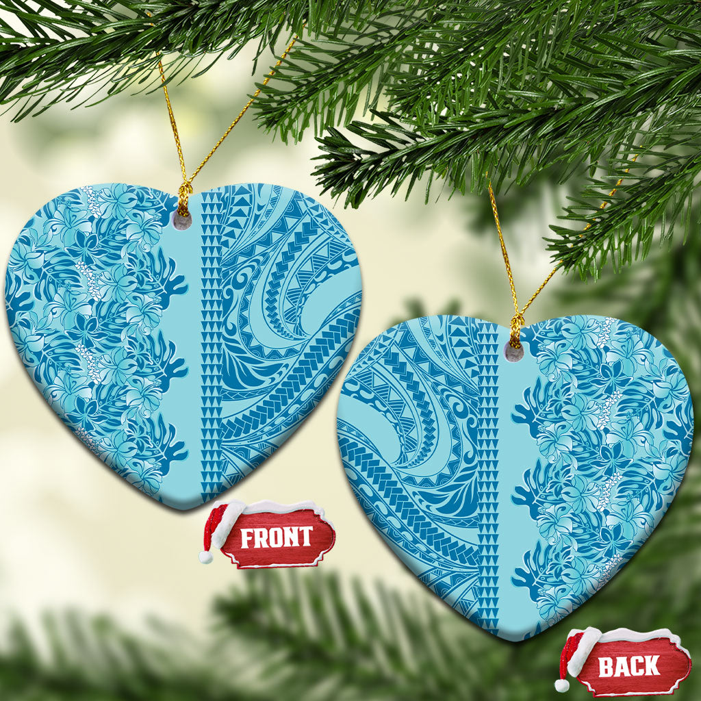 Cyan Hibiscus Monstera Seamless Kakau Hawaii Ceramic Ornament