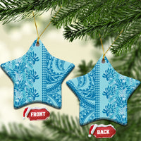 Cyan Hibiscus Monstera Seamless Kakau Hawaii Ceramic Ornament