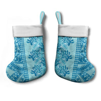 Cyan Hibiscus Monstera Seamless Kakau Hawaii Christmas Stocking