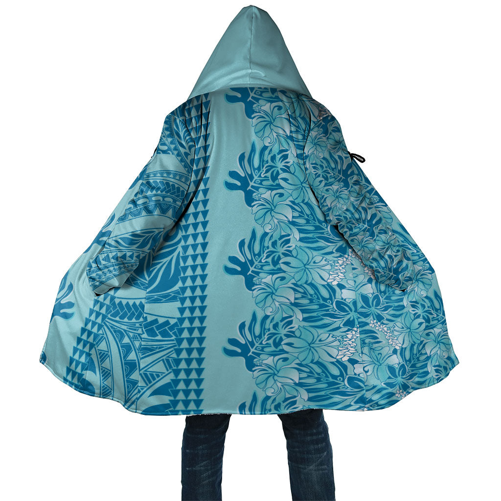 Cyan Hibiscus Monstera Seamless Kakau Hawaii Cloak