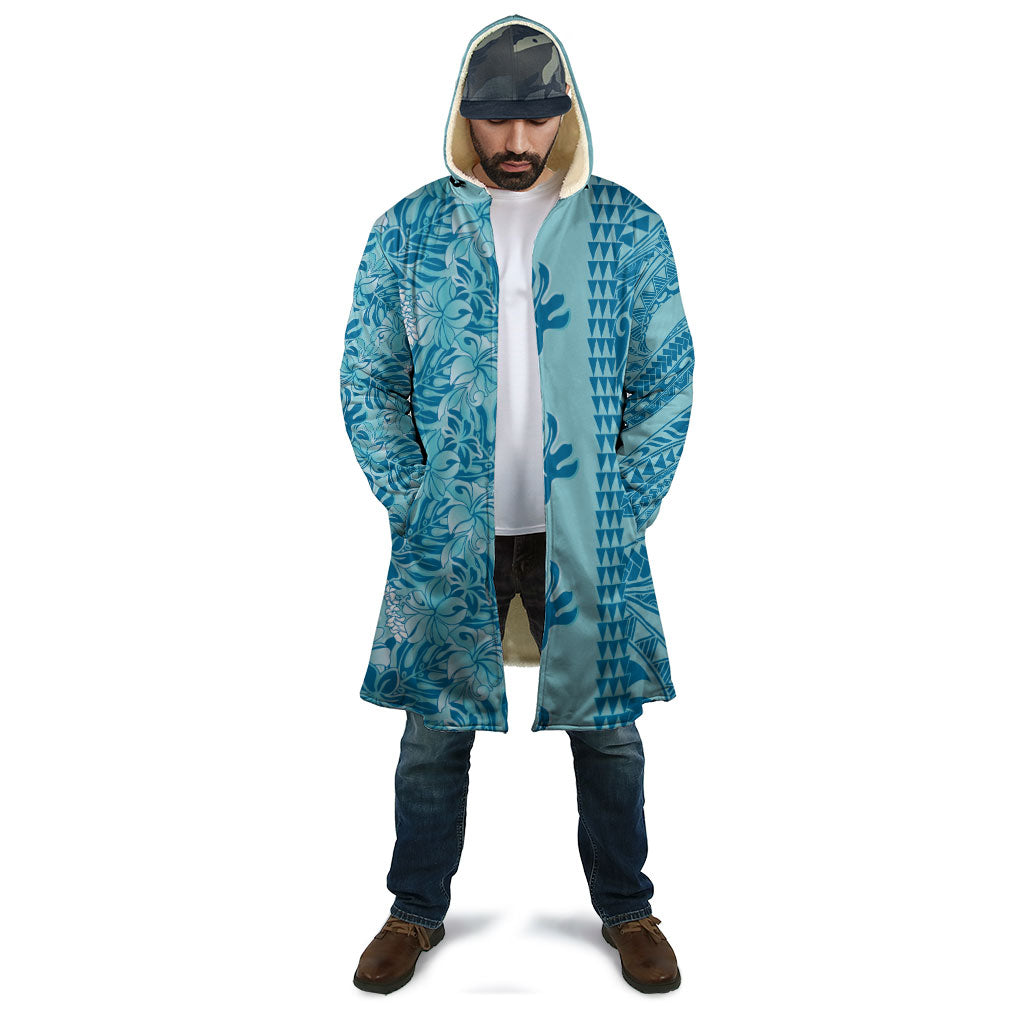 Cyan Hibiscus Monstera Seamless Kakau Hawaii Cloak