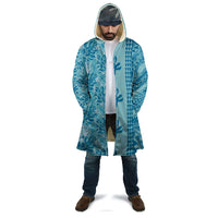 Cyan Hibiscus Monstera Seamless Kakau Hawaii Cloak
