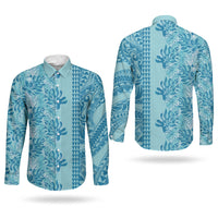Cyan Hibiscus Monstera Seamless Kakau Hawaii Couples Matching Summer Maxi Dress and Long Sleeve Button Shirt LT14 - Polynesian Pride