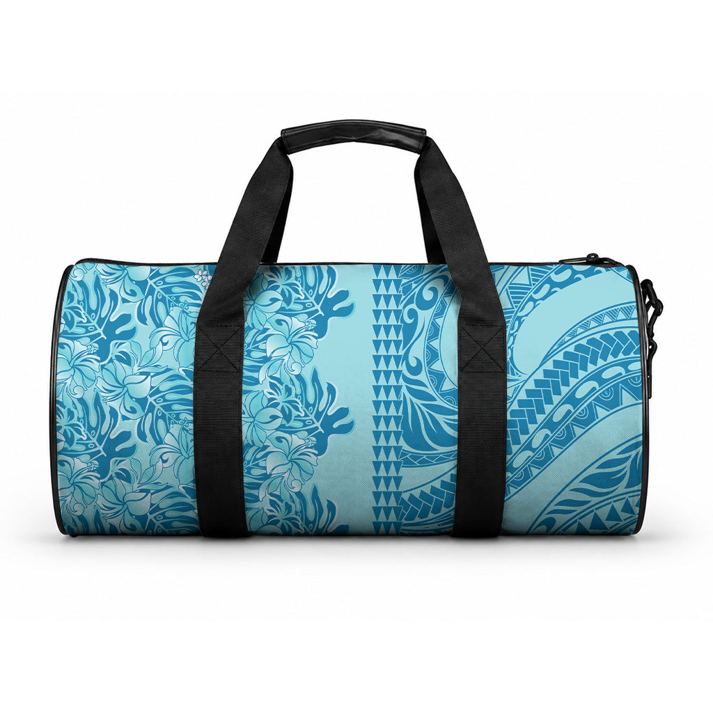 Cyan Hibiscus Monstera Seamless Kakau Hawaii Duffle Bag