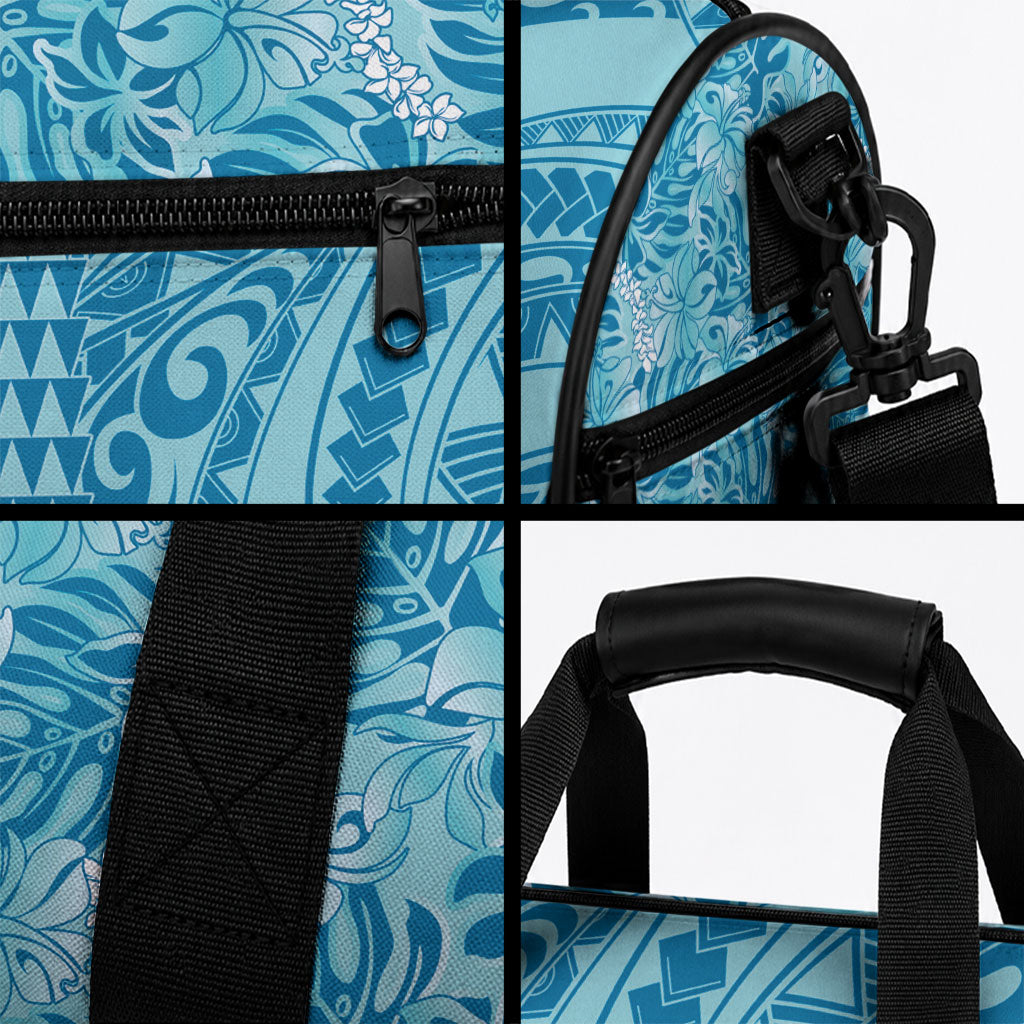 Cyan Hibiscus Monstera Seamless Kakau Hawaii Duffle Bag