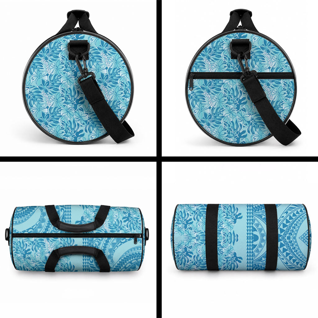Cyan Hibiscus Monstera Seamless Kakau Hawaii Duffle Bag