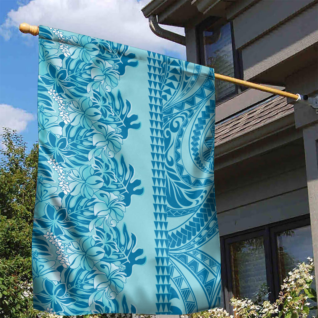 Cyan Hibiscus Monstera Seamless Kakau Hawaii Garden Flag