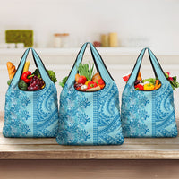 Cyan Hibiscus Monstera Seamless Kakau Hawaii Grocery Bag
