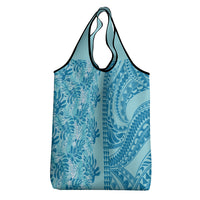 Cyan Hibiscus Monstera Seamless Kakau Hawaii Grocery Bag