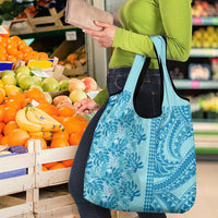 Cyan Hibiscus Monstera Seamless Kakau Hawaii Grocery Bag