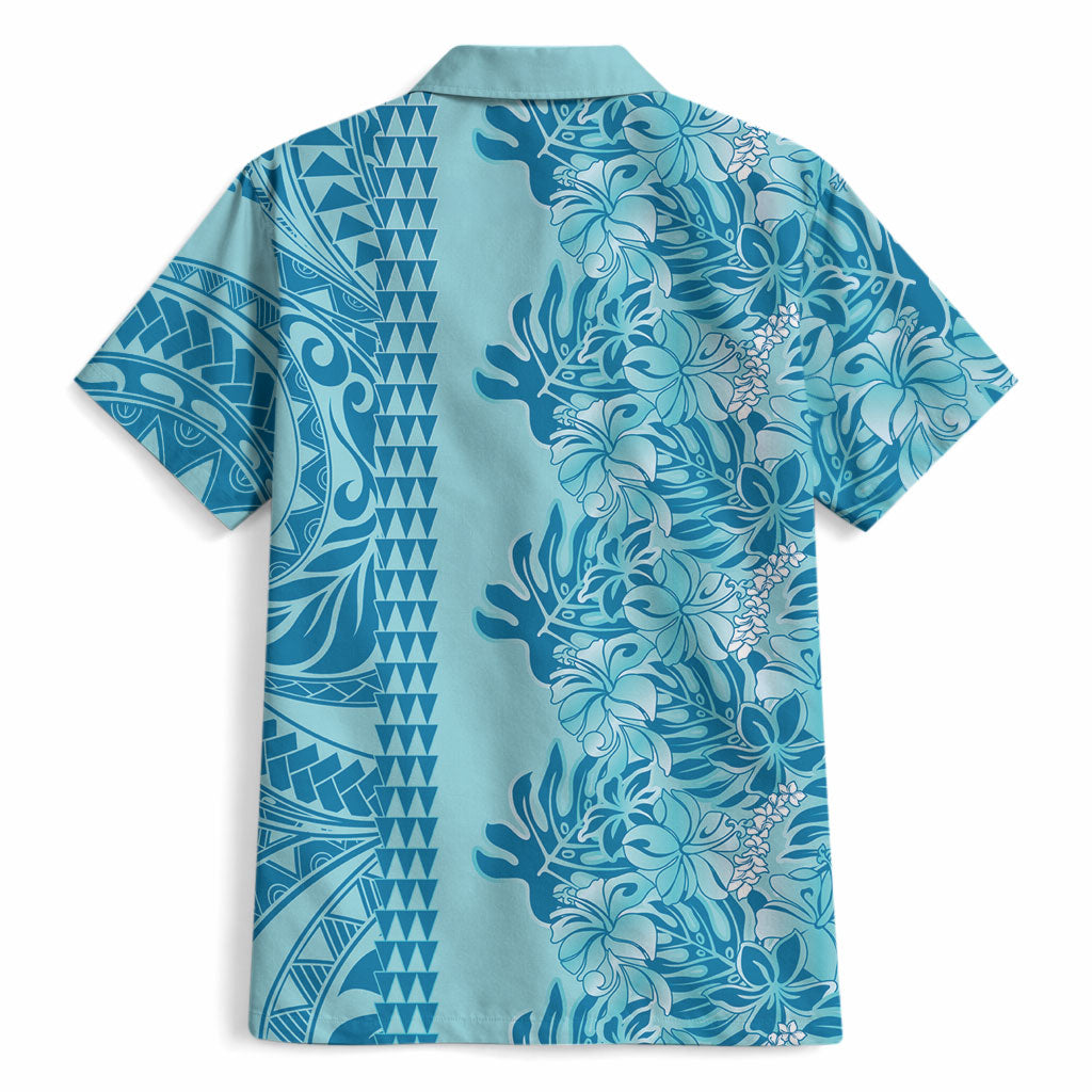 Cyan Hibiscus Monstera Seamless Kakau Hawaii Hawaiian Shirt LT14 - Polynesian Pride