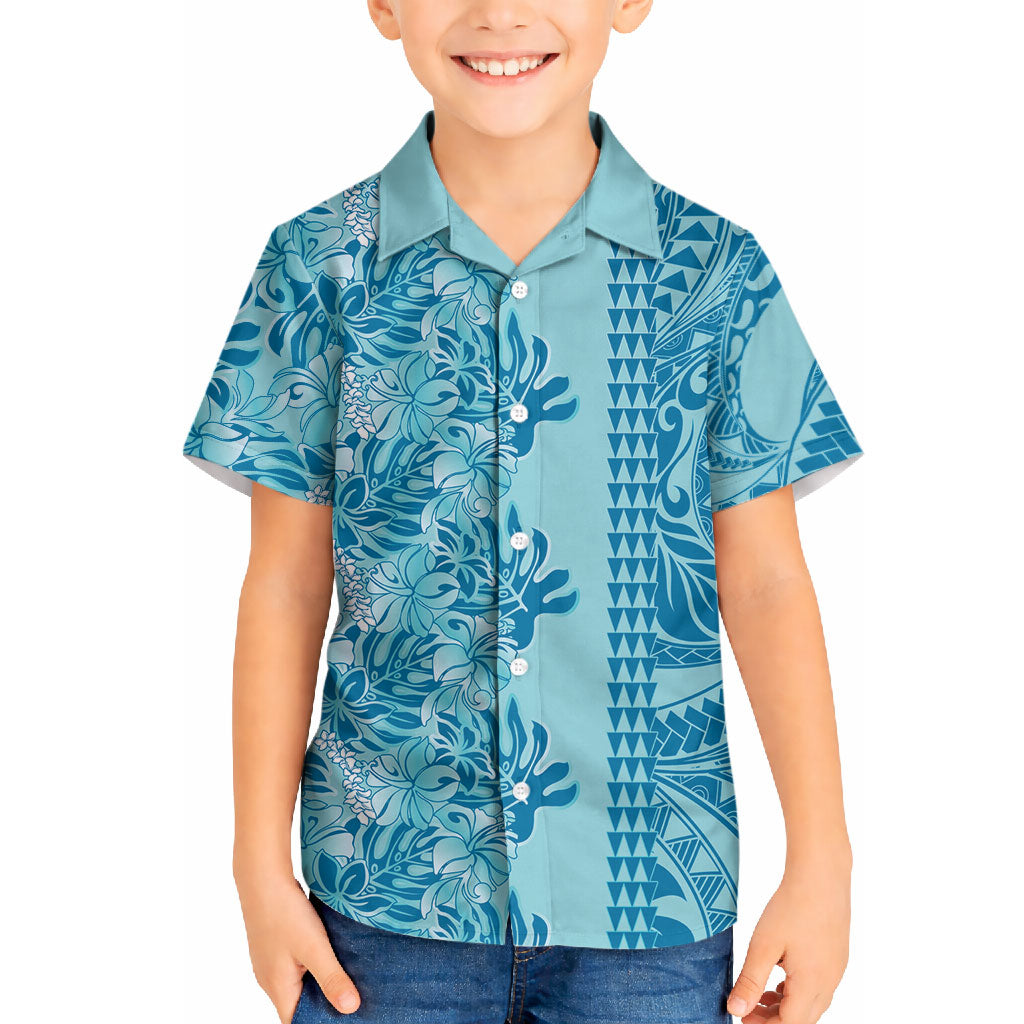 Cyan Hibiscus Monstera Seamless Kakau Hawaii Hawaiian Shirt LT14 - Polynesian Pride