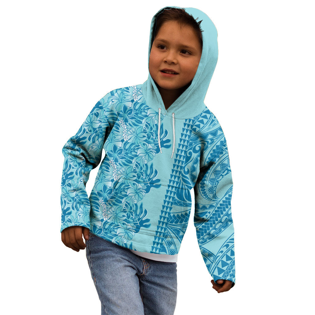 Cyan Hibiscus Monstera Seamless Kakau Hawaii Kid Hoodie LT14 - Polynesian Pride