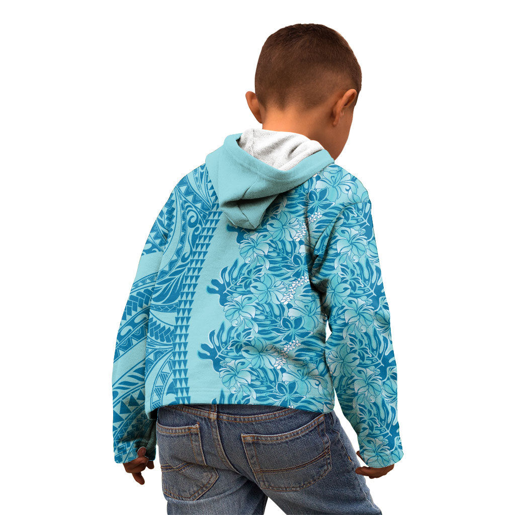 Cyan Hibiscus Monstera Seamless Kakau Hawaii Kid Hoodie LT14 - Polynesian Pride
