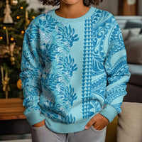 Cyan Hibiscus Monstera Seamless Kakau Hawaii Kid Ugly Christmas Sweater LT14 - Polynesian Pride