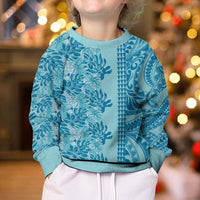 Cyan Hibiscus Monstera Seamless Kakau Hawaii Kid Ugly Christmas Sweater LT14 - Polynesian Pride