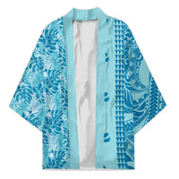 Cyan Hibiscus Monstera Seamless Kakau Hawaii Kimono