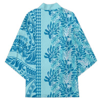 Cyan Hibiscus Monstera Seamless Kakau Hawaii Kimono