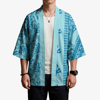 Cyan Hibiscus Monstera Seamless Kakau Hawaii Kimono