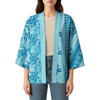 Cyan Hibiscus Monstera Seamless Kakau Hawaii Kimono