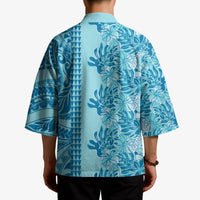 Cyan Hibiscus Monstera Seamless Kakau Hawaii Kimono