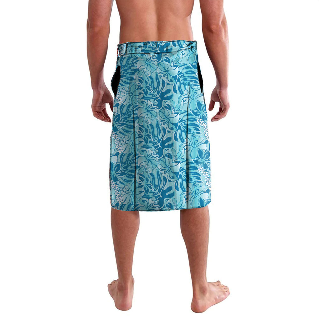 Cyan Hibiscus Monstera Seamless Kakau Hawaii Lavalava