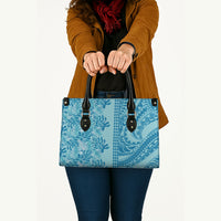 Cyan Hibiscus Monstera Seamless Kakau Hawaii Leather Bag