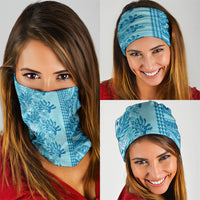Cyan Hibiscus Monstera Seamless Kakau Hawaii Neck Gaiter