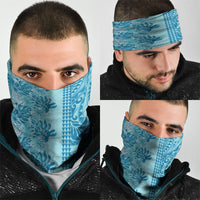 Cyan Hibiscus Monstera Seamless Kakau Hawaii Neck Gaiter