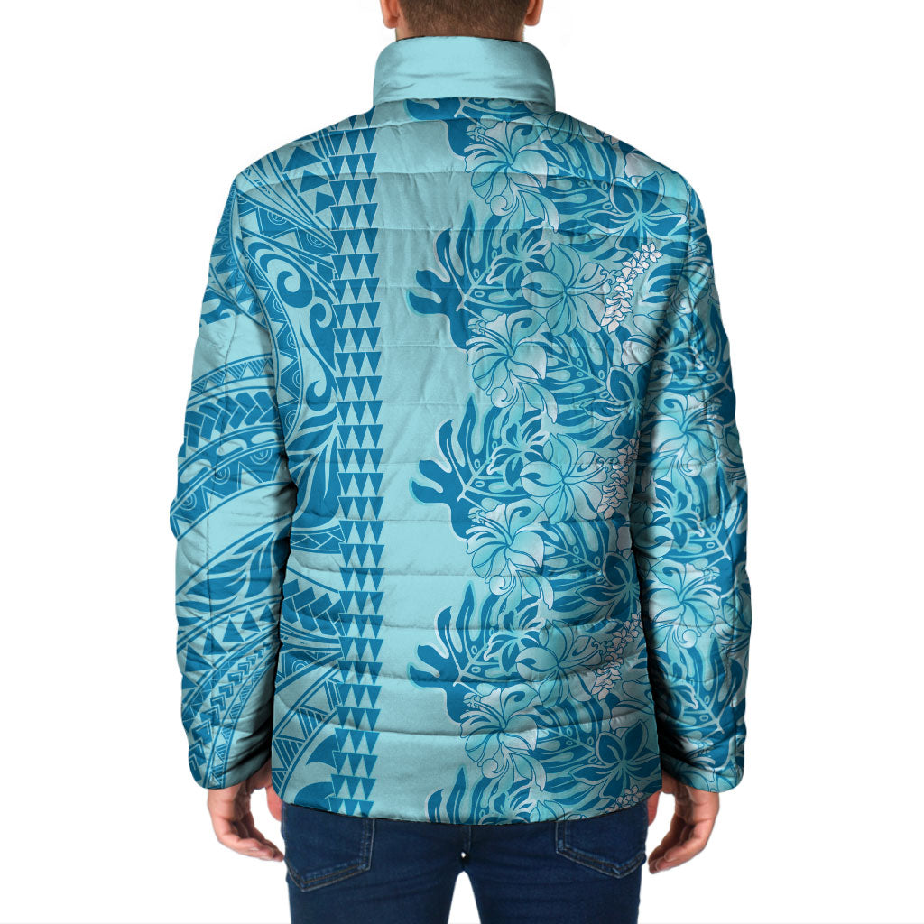 Cyan Hibiscus Monstera Seamless Kakau Hawaii Padded Jacket LT14 - Polynesian Pride
