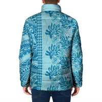 Cyan Hibiscus Monstera Seamless Kakau Hawaii Padded Jacket LT14 - Polynesian Pride
