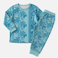 Cyan Hibiscus Monstera Seamless Kakau Hawaii Christmas Pajama Set LT14 Men Cyan - Polynesian Pride