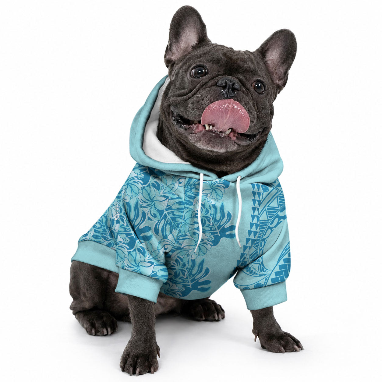 Cyan Hibiscus Monstera Seamless Kakau Hawaii Pet Hoodie