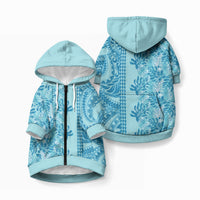 Cyan Hibiscus Monstera Seamless Kakau Hawaii Pet Hoodie LT14 Zip-up Cyan - Polynesian Pride
