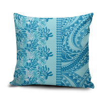 Cyan Hibiscus Monstera Seamless Kakau Hawaii Pillow Cover