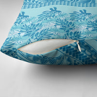 Cyan Hibiscus Monstera Seamless Kakau Hawaii Pillow Cover