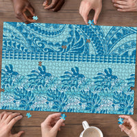 Cyan Hibiscus Monstera Seamless Kakau Hawaii Puzzle