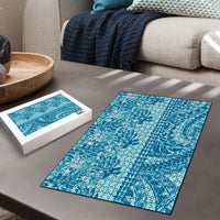 Cyan Hibiscus Monstera Seamless Kakau Hawaii Puzzle