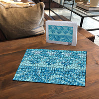 Cyan Hibiscus Monstera Seamless Kakau Hawaii Puzzle