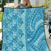 Cyan Hibiscus Monstera Seamless Kakau Hawaii Quilt