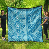 Cyan Hibiscus Monstera Seamless Kakau Hawaii Quilt