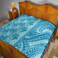 Cyan Hibiscus Monstera Seamless Kakau Hawaii Quilt