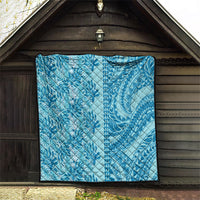 Cyan Hibiscus Monstera Seamless Kakau Hawaii Quilt