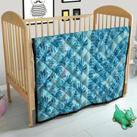 Cyan Hibiscus Monstera Seamless Kakau Hawaii Quilt