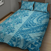 Cyan Hibiscus Monstera Seamless Kakau Hawaii Quilt Bed Set